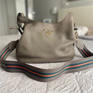 Prada Women's Vitello Phenix Leather Web Stripe Crossbody Bag